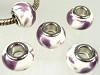 Pandora-style  porselein rondel versierd 13x10 mm Paars/wit