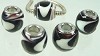 Pandora-style glas ovaal 14x13 mm zwart en paars 