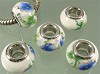 Pandora-style porselein rondel met bloemen 13x10 mm wit en blauw