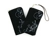 Gsm hoes met ritssluiting 13x7 cm incl. koordje Zwart met Grijze bloemenprint