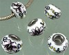 Pandora-style  porselein rondel versierd 13x10 mm Paars/wit
